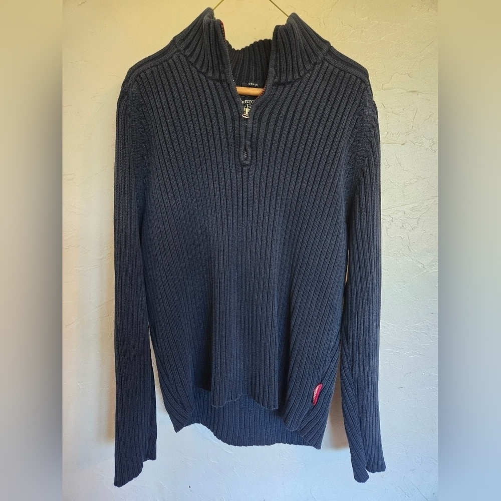 VTG abercrombie mens half zip muscle black ribbed sweater 90s Y2K XL
